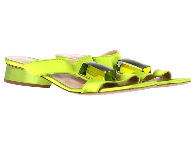 Paul Andrew Cube Slides en satin vert - vue 2