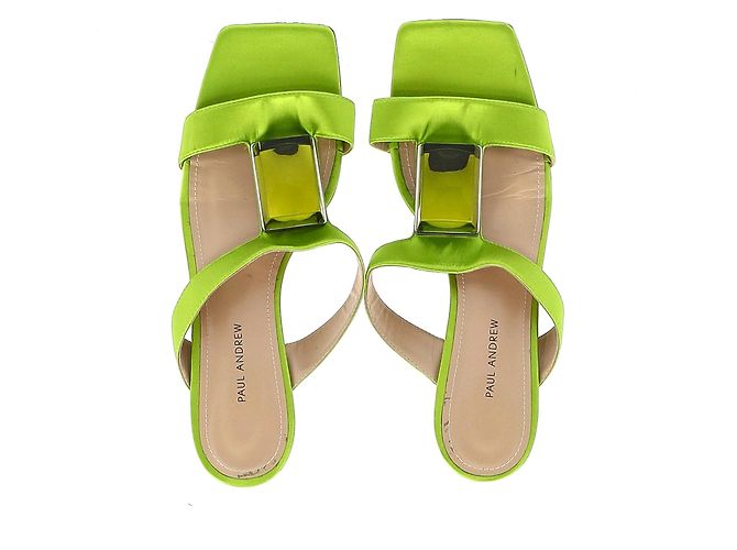 Paul Andrew Cube Slides en satin vert - vue 5