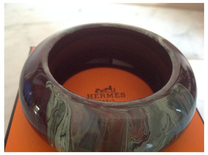 Bracciale rigido Hermès in legno laccato verde e marrone Verde chiaro - vista 2