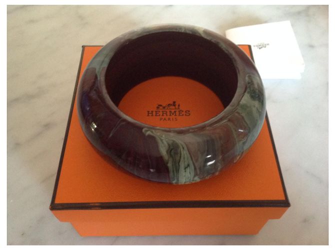 Bracciale rigido Hermès in legno laccato verde e marrone Verde chiaro - vista 3