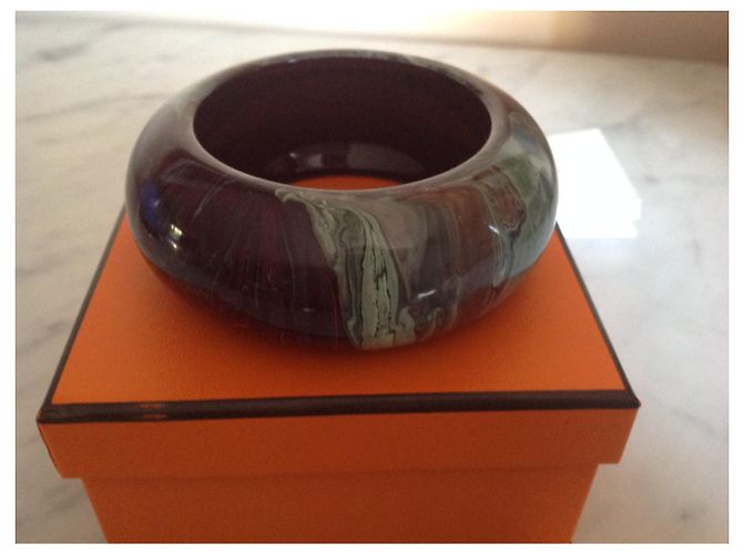 Bracciale rigido Hermès in legno laccato verde e marrone Verde chiaro - vista 6