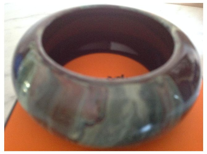 Bracciale rigido Hermès in legno laccato verde e marrone Verde chiaro - vista 7