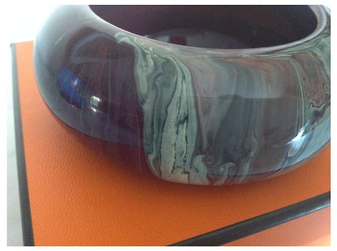 Bracciale rigido Hermès in legno laccato verde e marrone Verde chiaro - vista 8