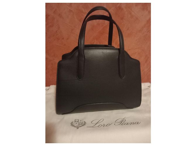 Borsa a mano Loro Piana Sesia in pelle di vitello satinata nera - vista 5