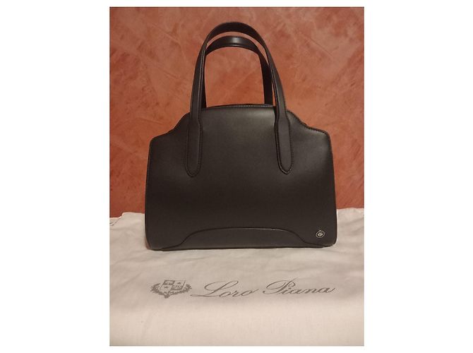 Borsa a mano Loro Piana Sesia in pelle di vitello satinata nera - vista 7