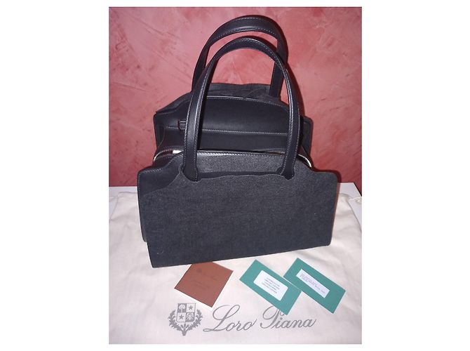 Borsa a mano Loro Piana Sesia in pelle di vitello satinata nera - vista 8