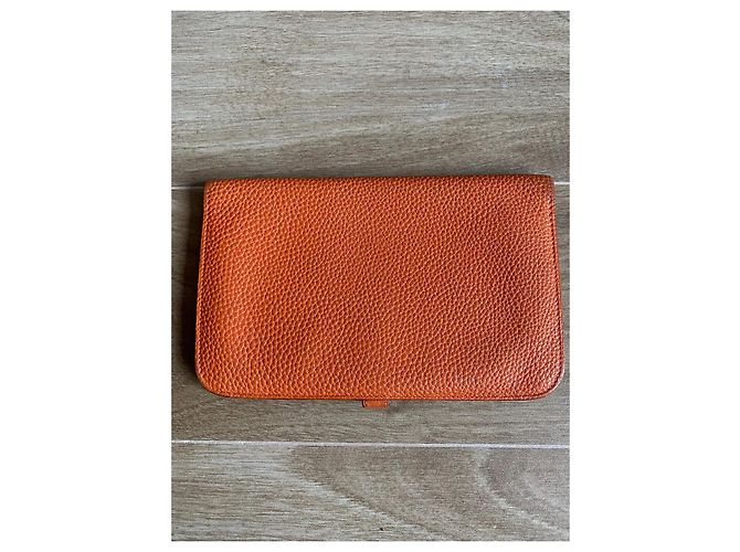 Cartera larga Hermès Dogon Naranja de piel - vista 2