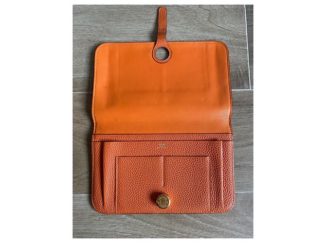 Cartera larga Hermès Dogon Naranja de piel - vista 3