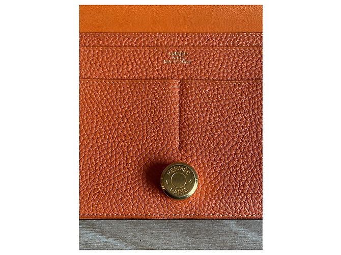 Cartera larga Hermès Dogon Naranja de piel - vista 4