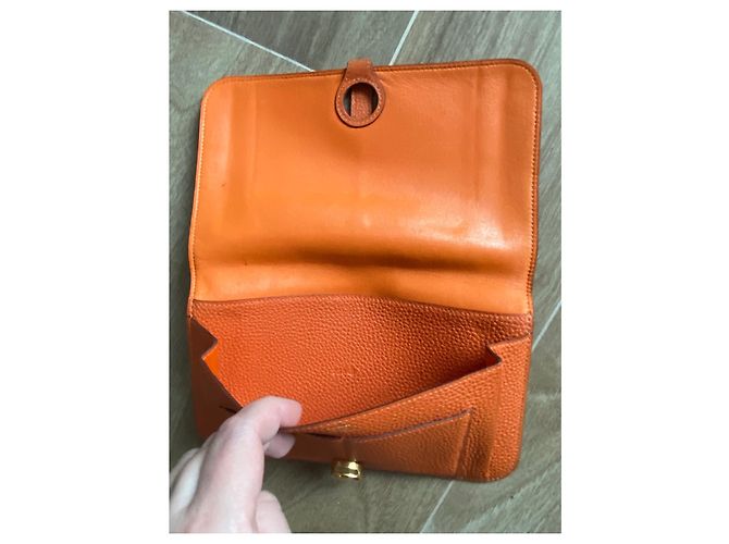 Cartera larga Hermès Dogon Naranja de piel - vista 8