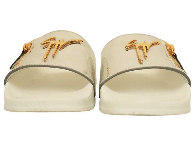 Giuseppe Zanotti Brett Logo Silver Leather Zip Slides Sandalen Schuhgröße 39 Silber - Ansicht 3