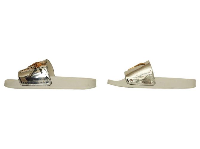 Giuseppe Zanotti Brett Logo Silver Leather Zip Slides Sandalen Schuhgröße 39 Silber - Ansicht 5