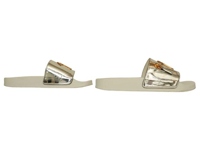 Giuseppe Zanotti Brett Logo Silver Leather Zip Slides Sandalen Schuhgröße 39 Silber - Ansicht 6
