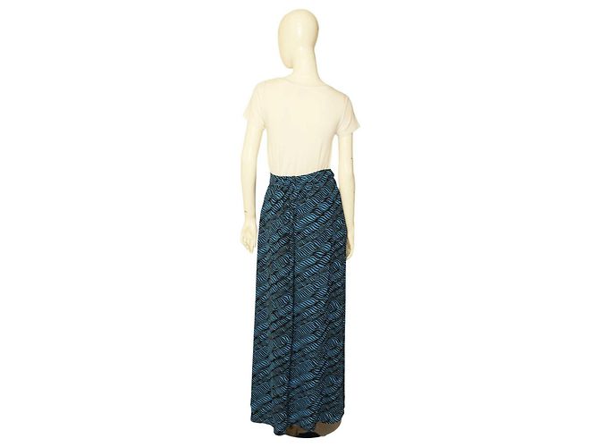 Gonna Kenzo in viscosa maxi lunga estiva con cravatta a portafoglio nera e blu 36 W. tasche - vista 2
