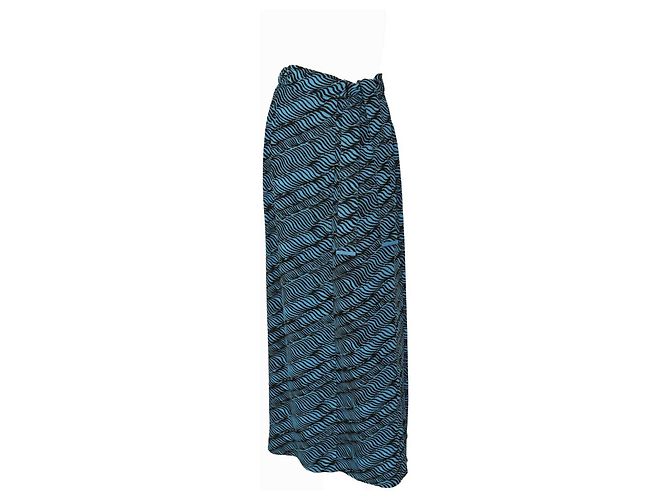 Gonna Kenzo in viscosa maxi lunga estiva con cravatta a portafoglio nera e blu 36 W. tasche - vista 3
