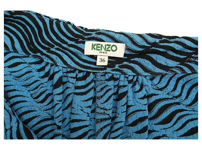 Gonna Kenzo in viscosa maxi lunga estiva con cravatta a portafoglio nera e blu 36 W. tasche - vista 4