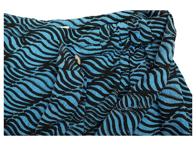 Gonna Kenzo in viscosa maxi lunga estiva con cravatta a portafoglio nera e blu 36 W. tasche - vista 7
