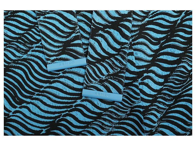 Gonna Kenzo in viscosa maxi lunga estiva con cravatta a portafoglio nera e blu 36 W. tasche - vista 9