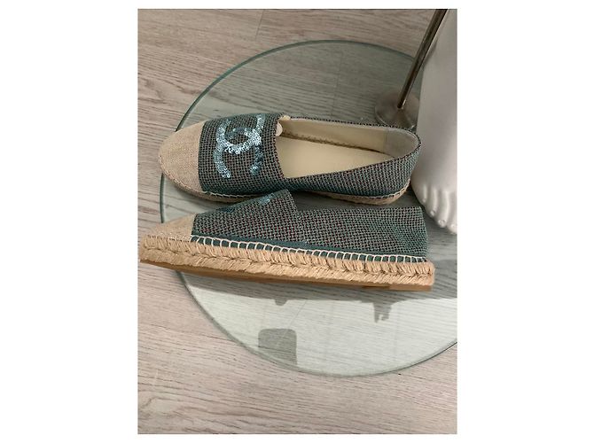Espadrillas Chanel Turchese e Beige con Paillettes CC Taglia 40 Multicolore - vista 10