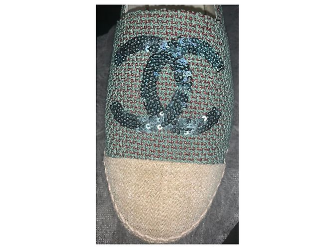 Espadrillas Chanel Turchese e Beige con Paillettes CC Taglia 40 Multicolore - vista 6