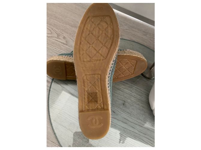 Espadrillas Chanel Turchese e Beige con Paillettes CC Taglia 40 Multicolore - vista 8