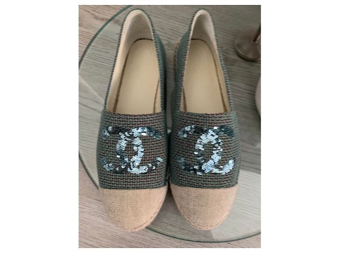 Espadrillas Chanel Turchese e Beige con Paillettes CC Taglia 40 Multicolore - vista 9