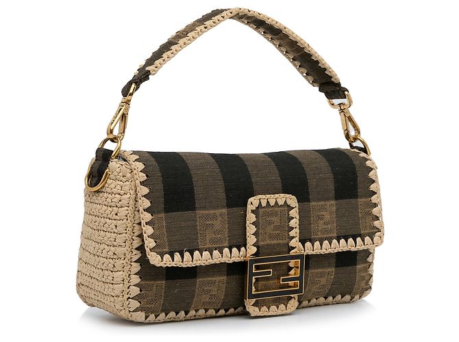 Fendi Borsa in tela Pequin marrone e rafia - vista 2