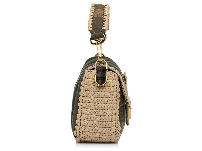 Fendi Borsa in tela Pequin marrone e rafia - vista 3