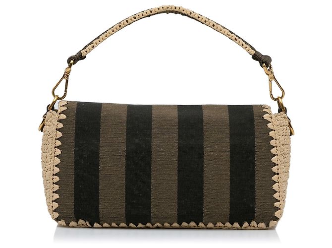 Fendi Borsa in tela Pequin marrone e rafia - vista 4