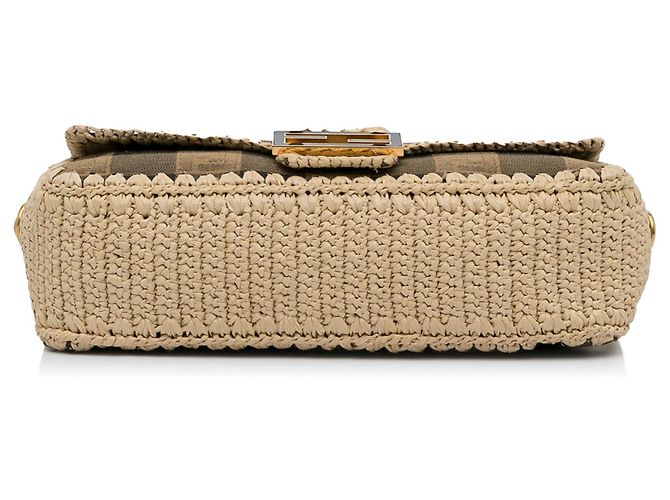 Fendi Borsa in tela Pequin marrone e rafia - vista 5