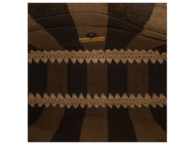 Fendi Borsa in tela Pequin marrone e rafia - vista 6
