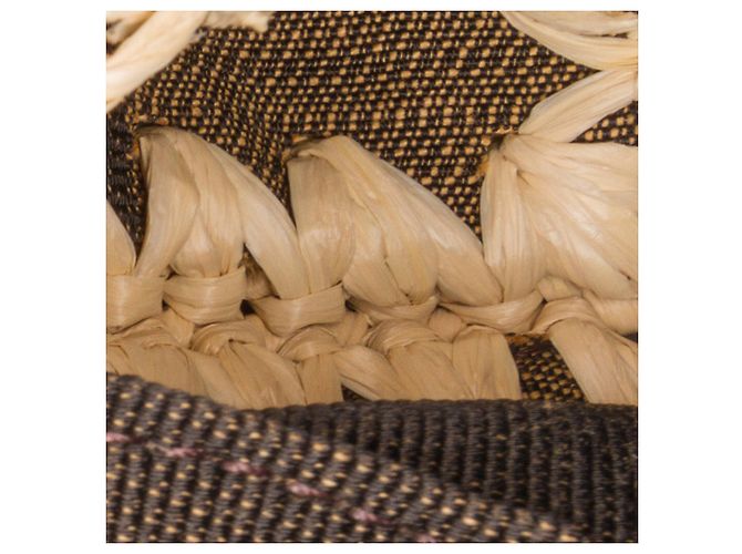 Fendi Borsa in tela Pequin marrone e rafia - vista 9