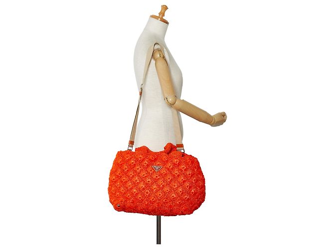 Orangefarbene Prada-Raffia-Tasche - Ansicht 15