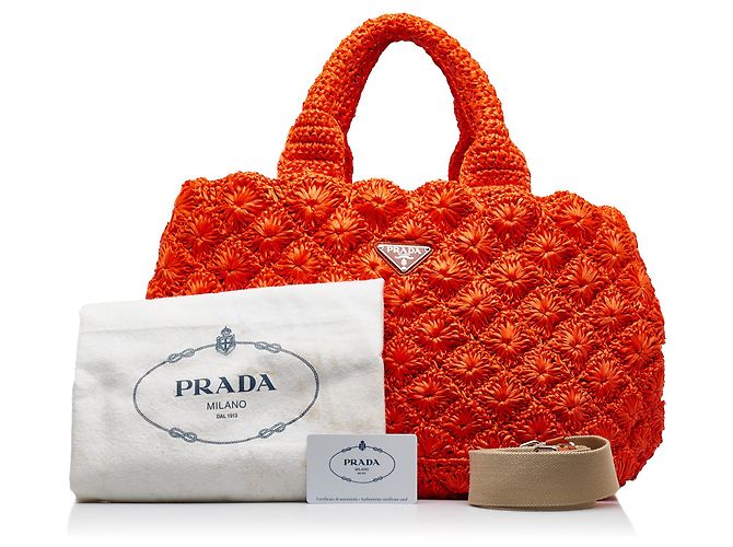 Orangefarbene Prada-Raffia-Tasche - Ansicht 16