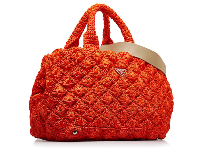 Orangefarbene Prada-Raffia-Tasche - Ansicht 2