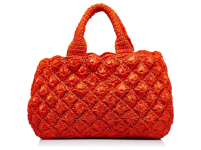 Orangefarbene Prada-Raffia-Tasche - Ansicht 3