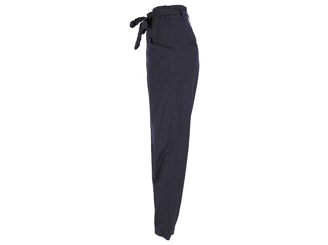 Isabel Marant Etoile-Hose mit Bindegürtel aus marineblauer Wolle - Ansicht 2