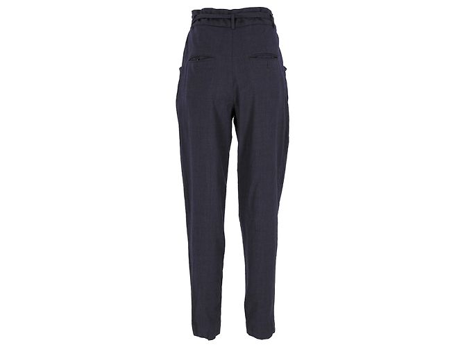 Isabel Marant Etoile-Hose mit Bindegürtel aus marineblauer Wolle - Ansicht 3