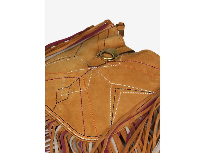 Isabel Marant Bolsa tiracolo Tan Usko em camurça com franjas - vista 4
