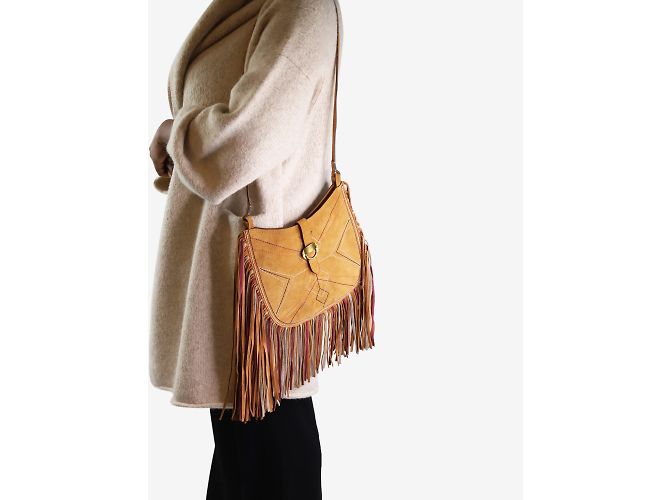 Isabel Marant Bolsa tiracolo Tan Usko em camurça com franjas - vista 8
