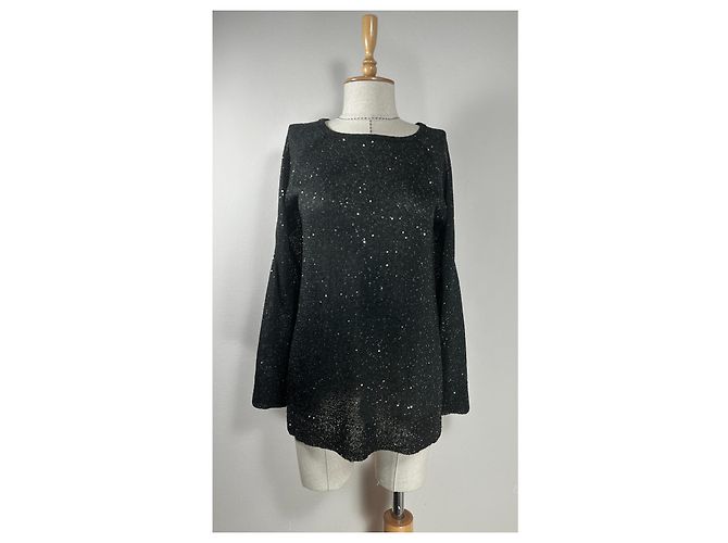 Autre Marque Alex Marie Netzbluse mit Mini Pailletten Schwarz - Ansicht 2