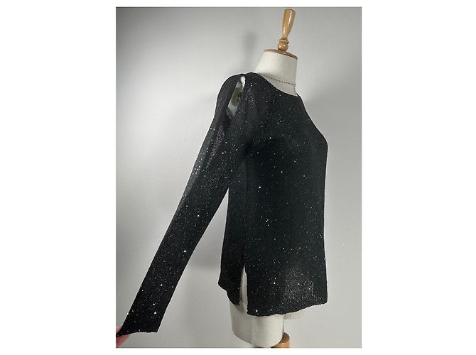 Autre Marque Alex Marie Netzbluse mit Mini Pailletten Schwarz - Ansicht 3