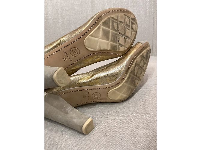 CHANEL Absätze T.EU 38 Leder Golden - Ansicht 7