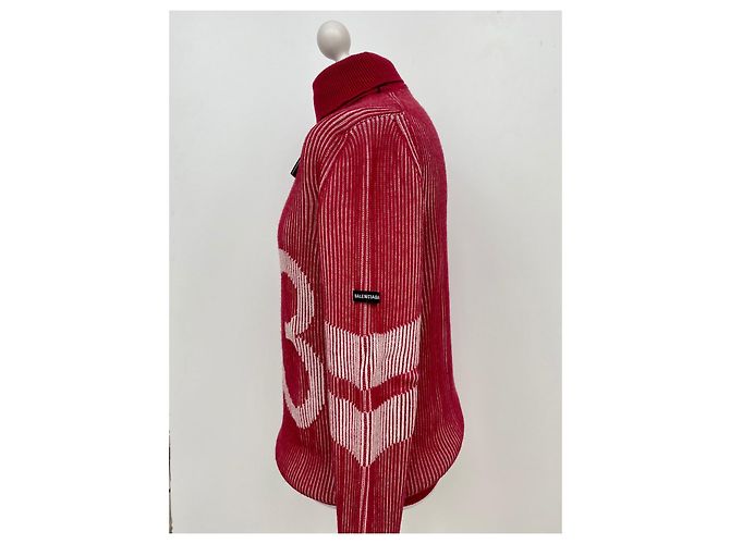 Balenciaga Rollkragenpullover aus Kaschmir Weiß Rot - Ansicht 2