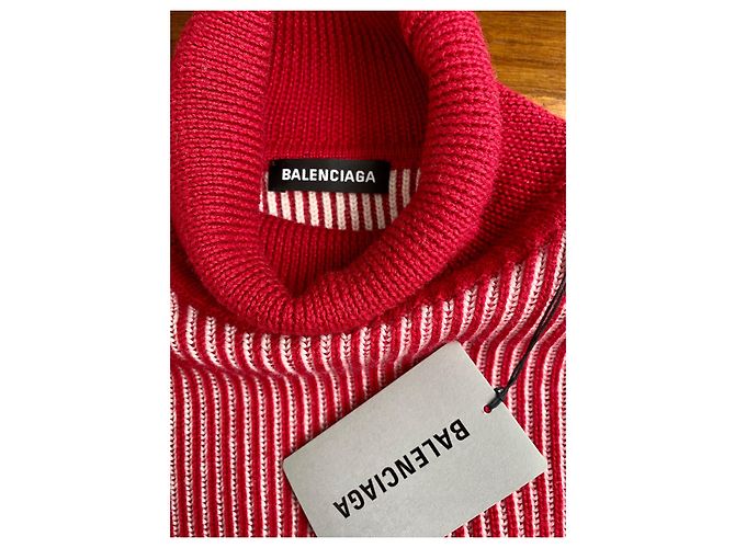 Balenciaga Rollkragenpullover aus Kaschmir Weiß Rot - Ansicht 5