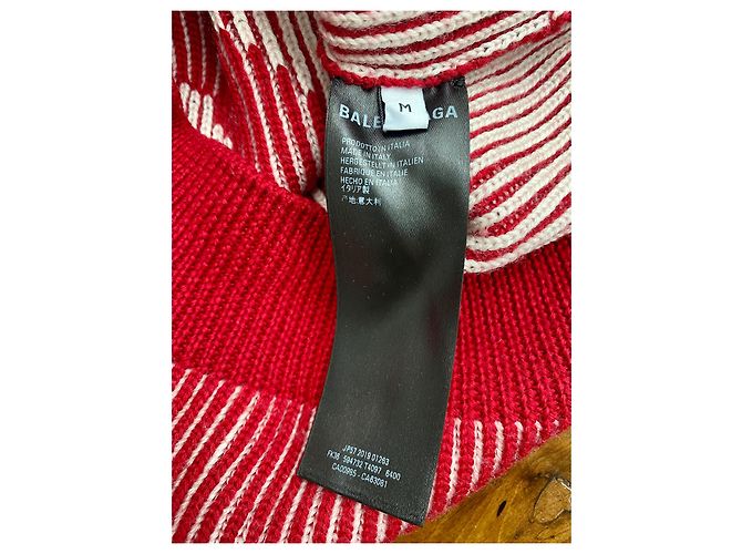 Balenciaga Rollkragenpullover aus Kaschmir Weiß Rot - Ansicht 6