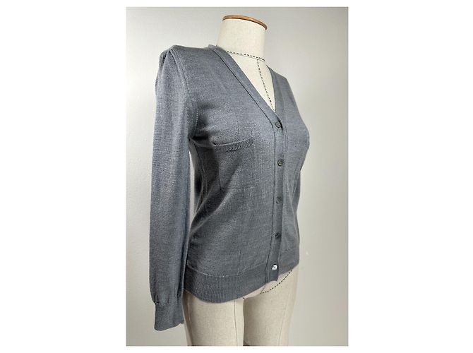 Miu Miu Strickjacke aus Wolle grau - Ansicht 2
