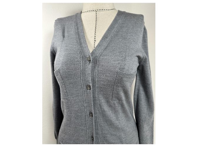 Miu Miu Strickjacke aus Wolle grau - Ansicht 3