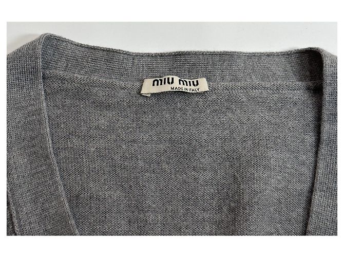 Miu Miu Strickjacke aus Wolle grau - Ansicht 6