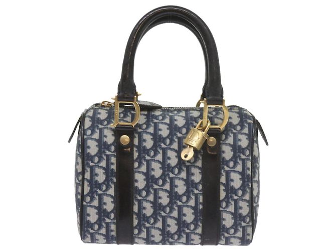 Christian Dior Trotter Canvas Mini Boston Bag Navy Auth 61073 - vista 13